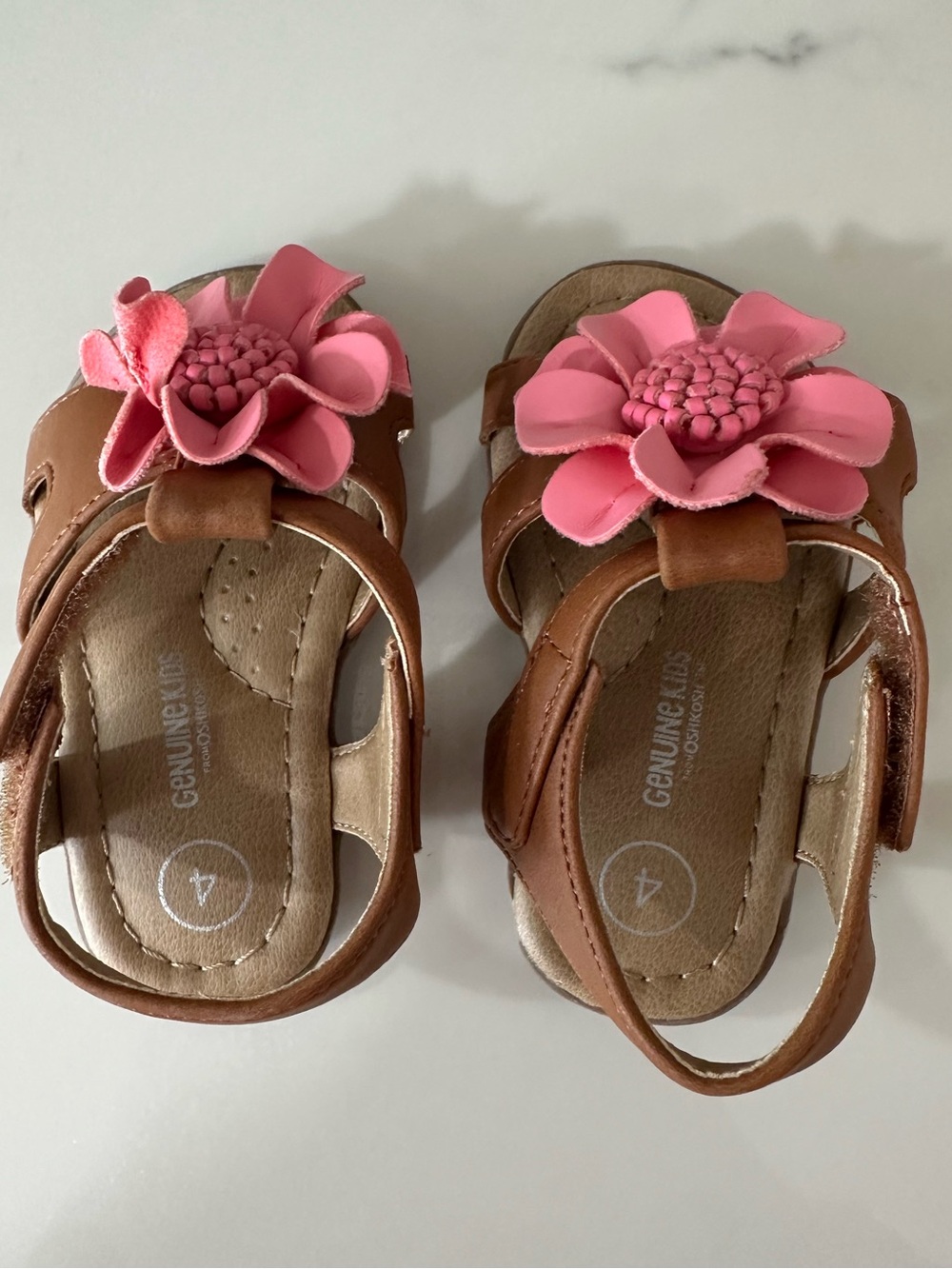 OshKosh B'gosh Brown Sandals with Pink Flower Accents